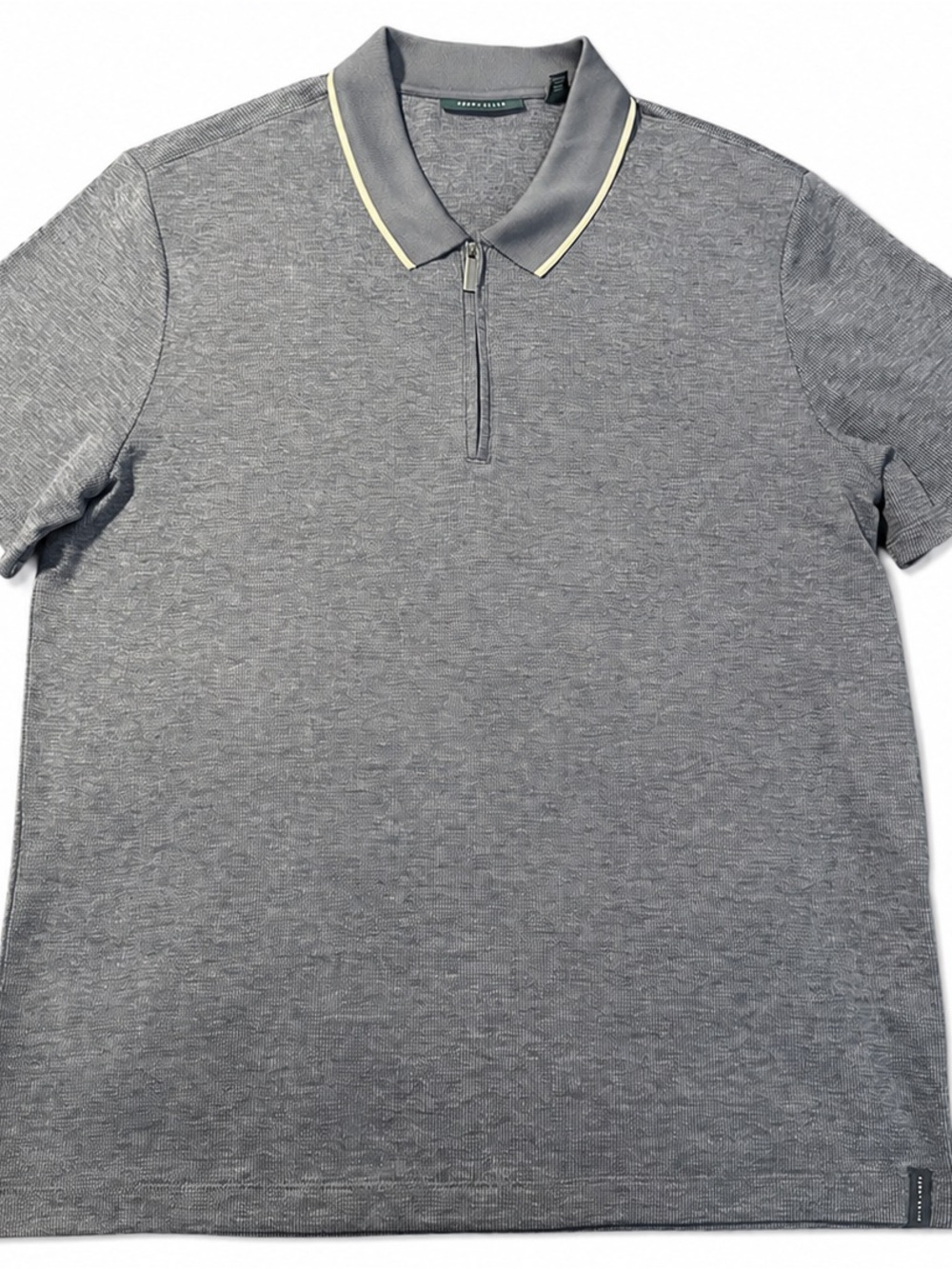 Perry Ellis Men's Grey Zip Polo Shirt with Contrast Trim